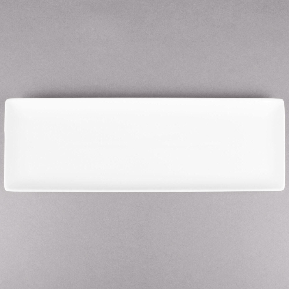 Libbey Slate 16 1/4" x 5 1/2" Ultra Bright White Coupe Rectangular Porcelain Tray - Sample