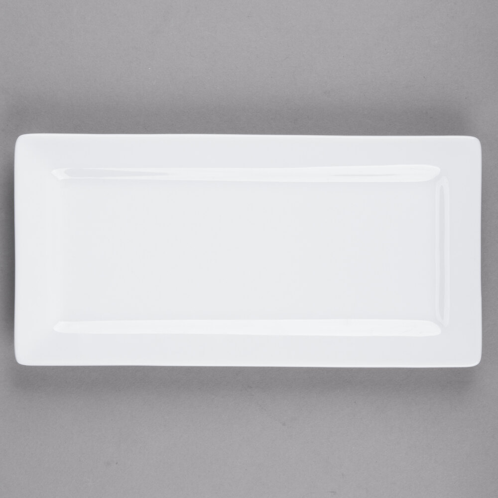 Libbey Slate 12" x 6" Ultra Bright White Wide Rim Rectangular Porcelain Plate - Sample