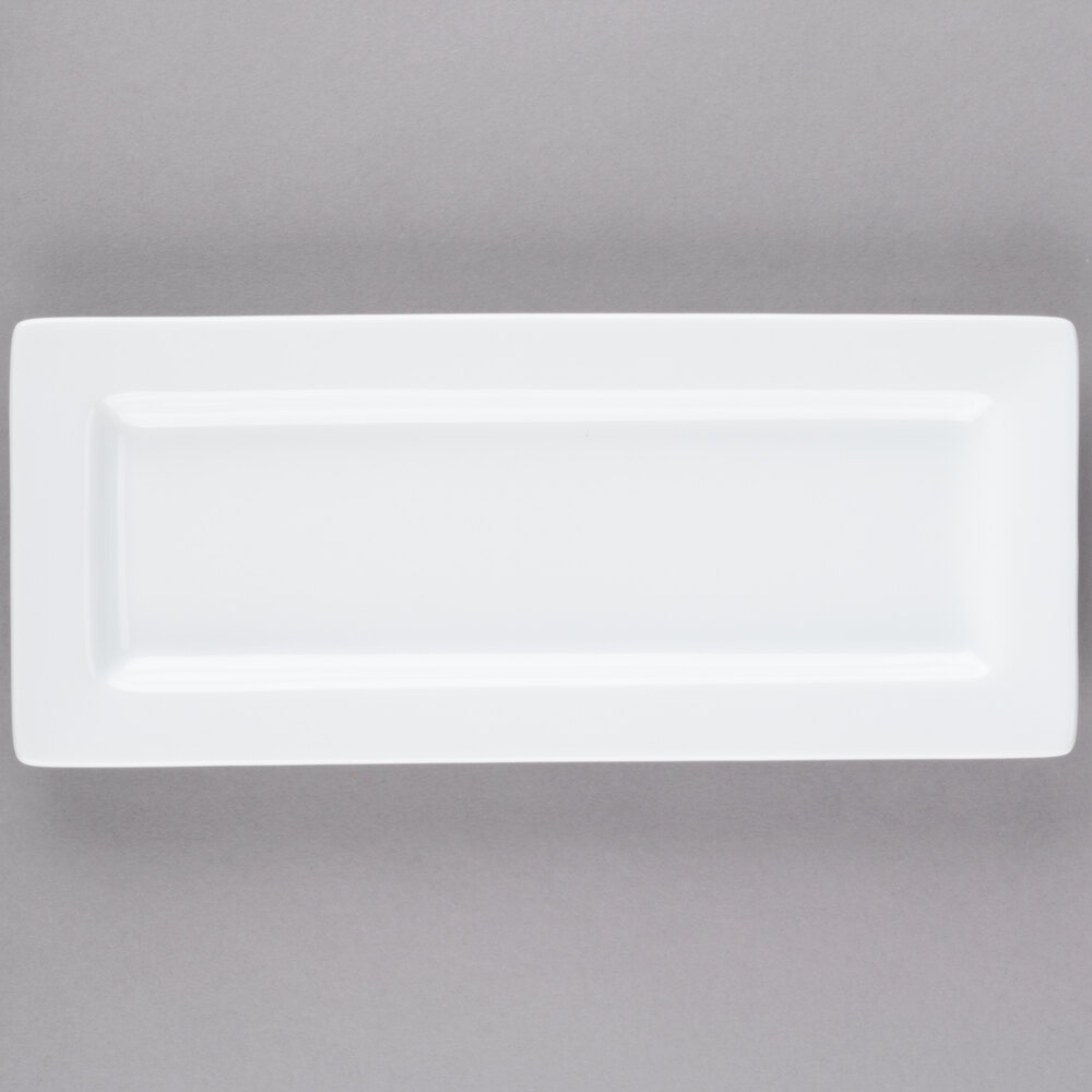 Libbey Slate 10 1/2" x 4 3/8" Ultra Bright White Wide Rim Rectangular Porcelain Plate - Sample