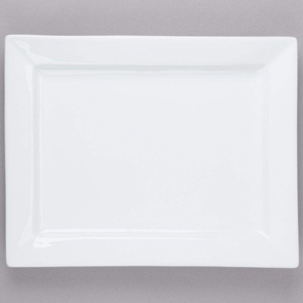 Libbey Slate 14" x 11" Ultra Bright White Wide Rim Rectangular Porcelain Plate - Sample