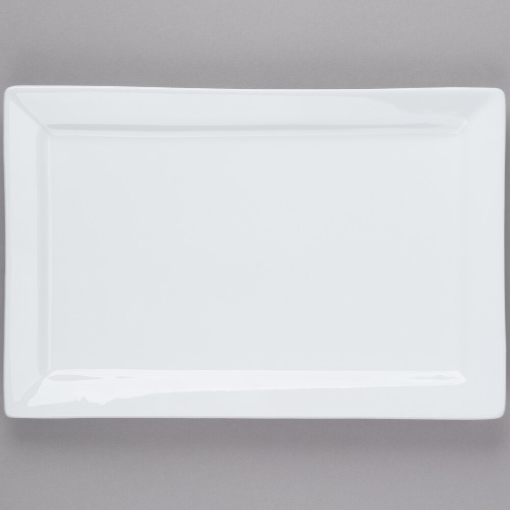Libbey Slate 12" x 8" Ultra Bright White Wide Rim Rectangular Porcelain Plate - Sample