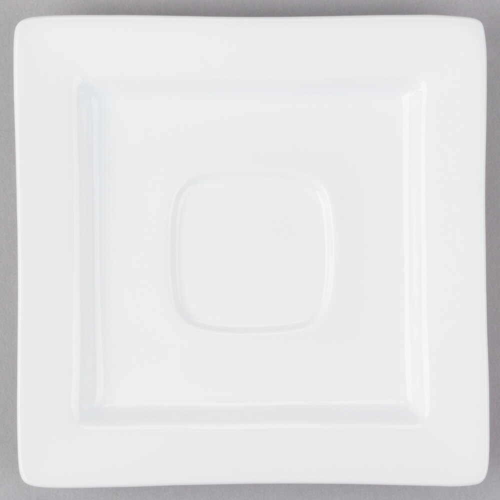 Libbey Slate 5 7/8" Ultra Bright White Wide Rim Square Porcelain Saucer with Well Ring - Sample