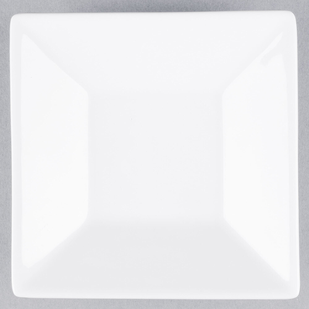 Libbey Slate 5" Ultra Bright White Square Porcelain Saucer with Well Ring - Sample