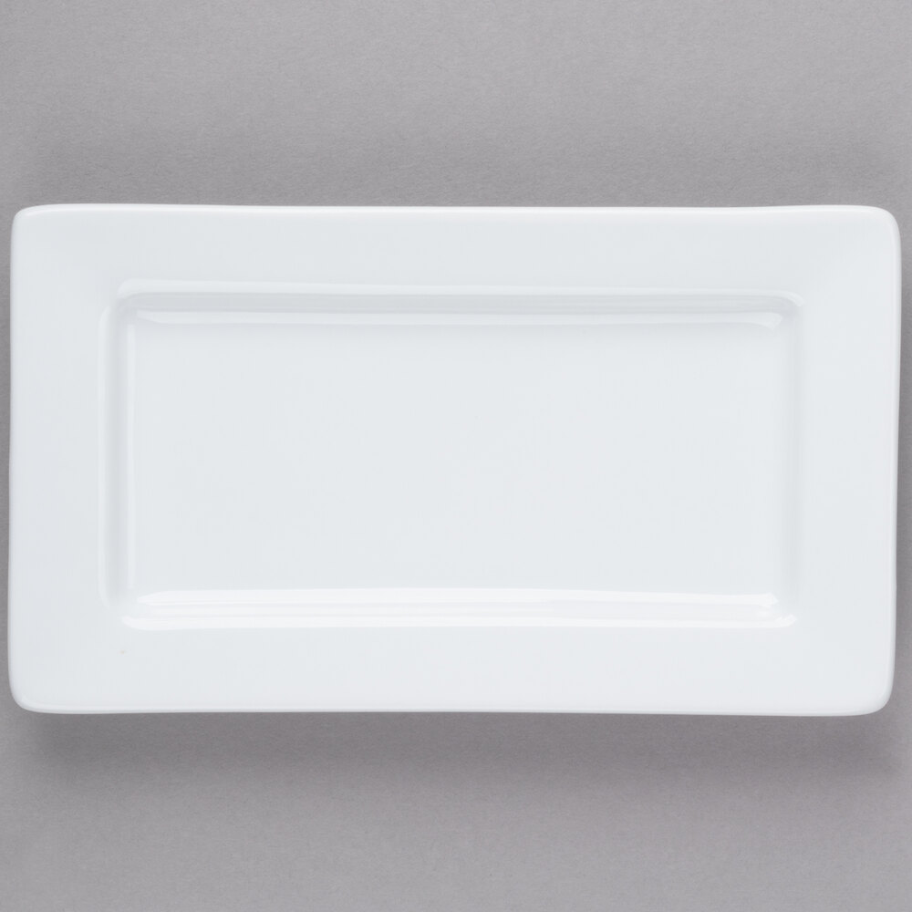 Libbey Slate 7 1/2" x 4 1/4" Ultra Bright White Wide Rim Rectangular Porcelain Plate - Sample