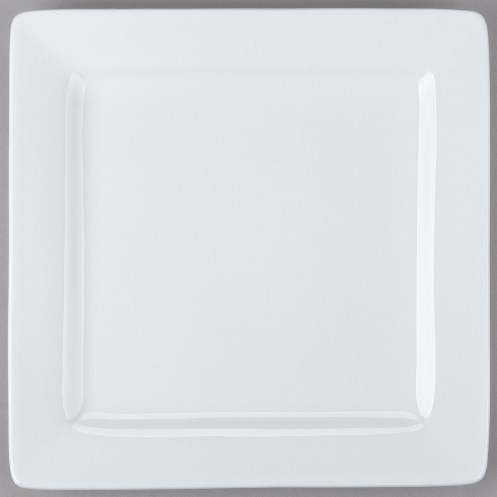 Libbey Slate 12" Ultra Bright White Wide Rim Square Porcelain Plate - Sample