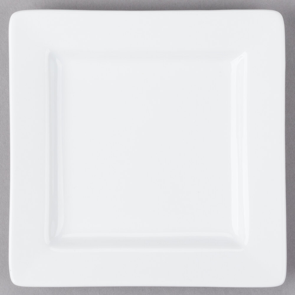 Libbey Slate 6 1/4" Ultra Bright White Wide Rim Square Porcelain Plate - Sample