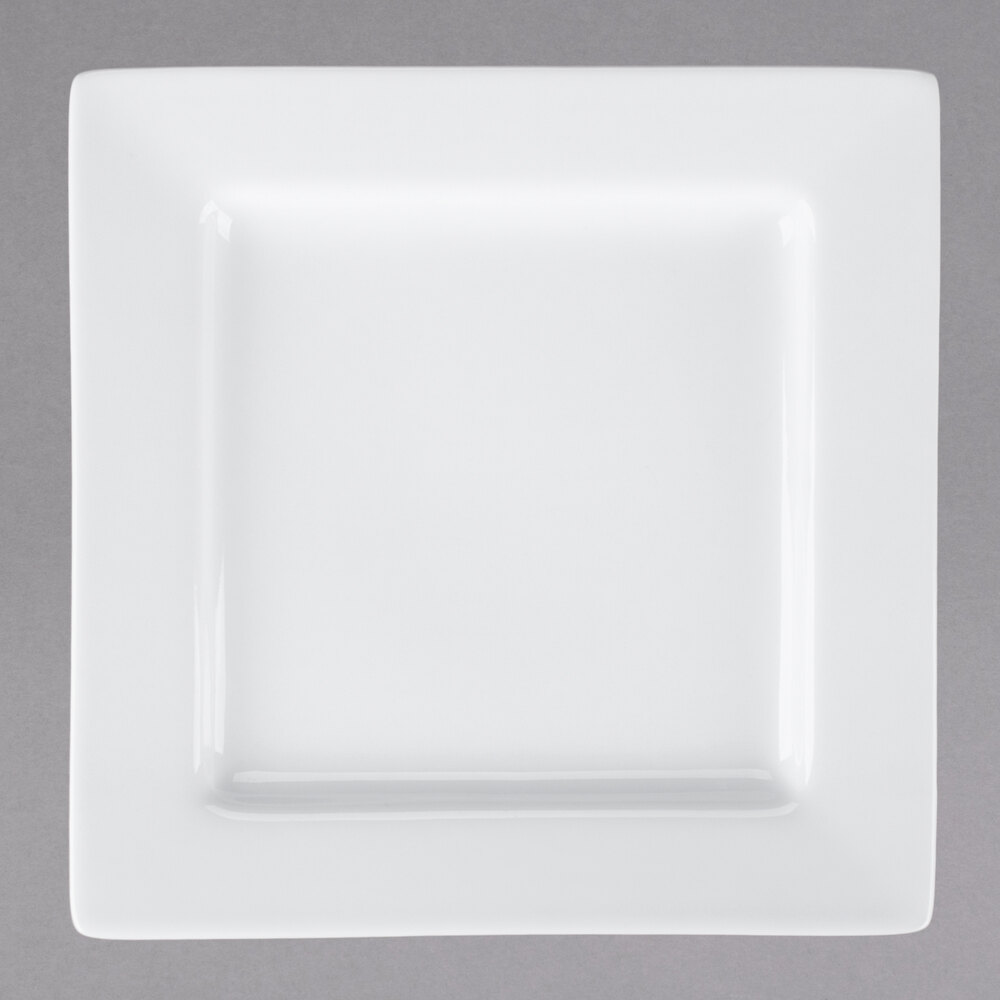 Libbey Slate 7 1/4" Ultra Bright White Wide Rim Square Porcelain Plate - Sample