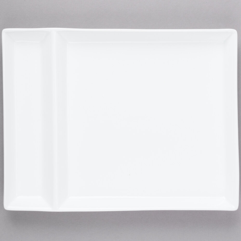 Libbey Slate 9" x 7" Ultra Bright White 2-Compartment Porcelain Cocktail Plate - Sample
