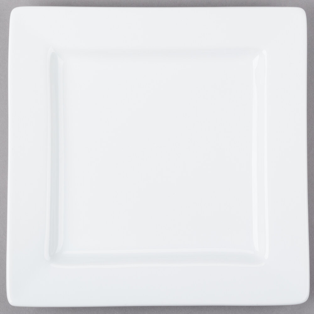 Libbey Slate 9" Ultra Bright White Wide Rim Square Porcelain Plate - Sample