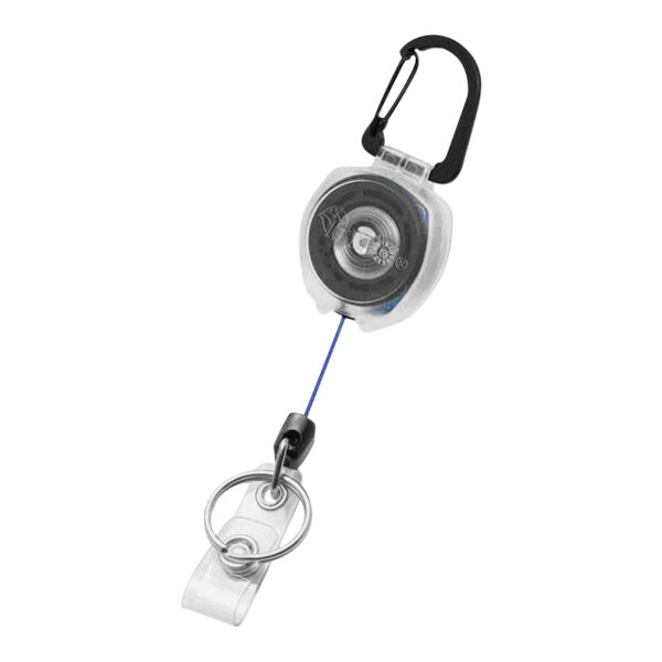 KEY-BAK Sidekick Clear Keychain / ID Badge Holder with Carabiner, Dual Vinyl ID Strap / Split Ring, and 24" Blue Dupont® Kevlar® Retractable Cord 0KB2-5D214