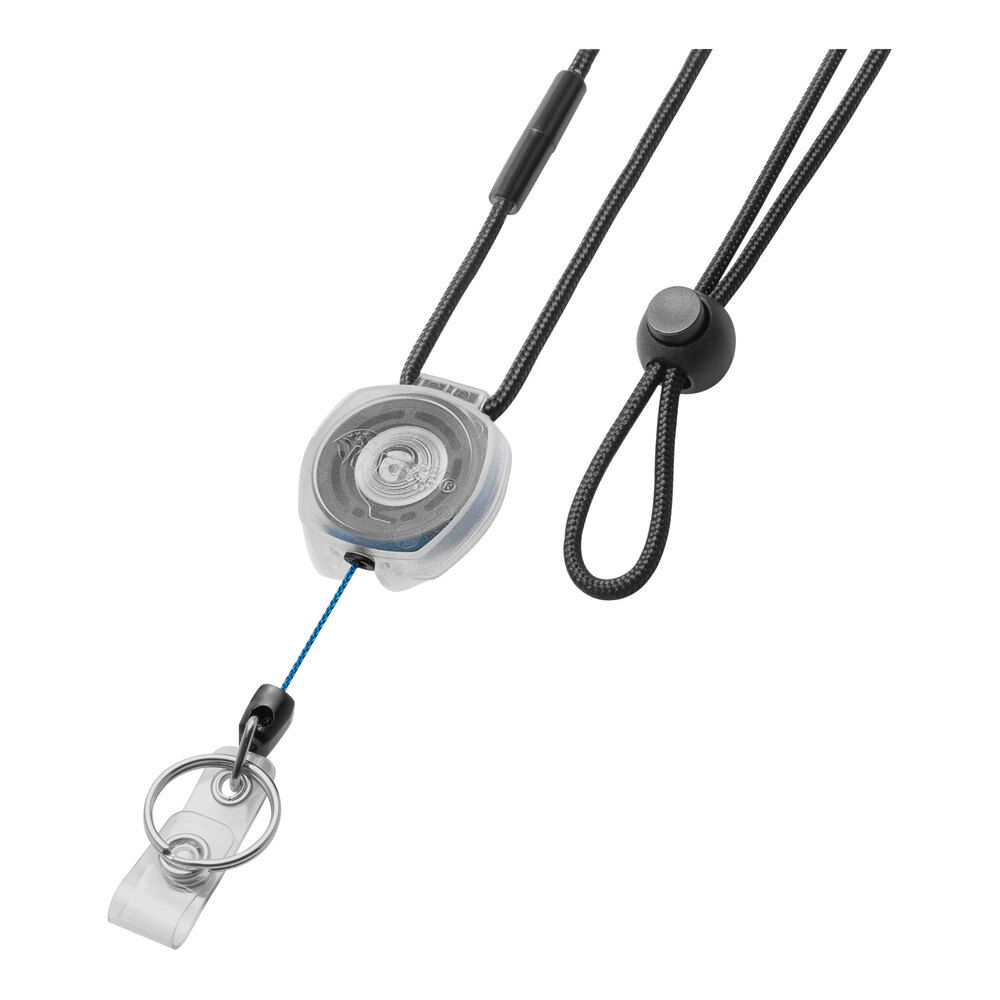 KEY-BAK Sidekick Clear Keychain / ID Badge Holder with Lanyard, Dual Vinyl ID Strap / Split Ring, and 24" Blue Dupont® Kevlar® Retractable Cord 0KB2-5D414
