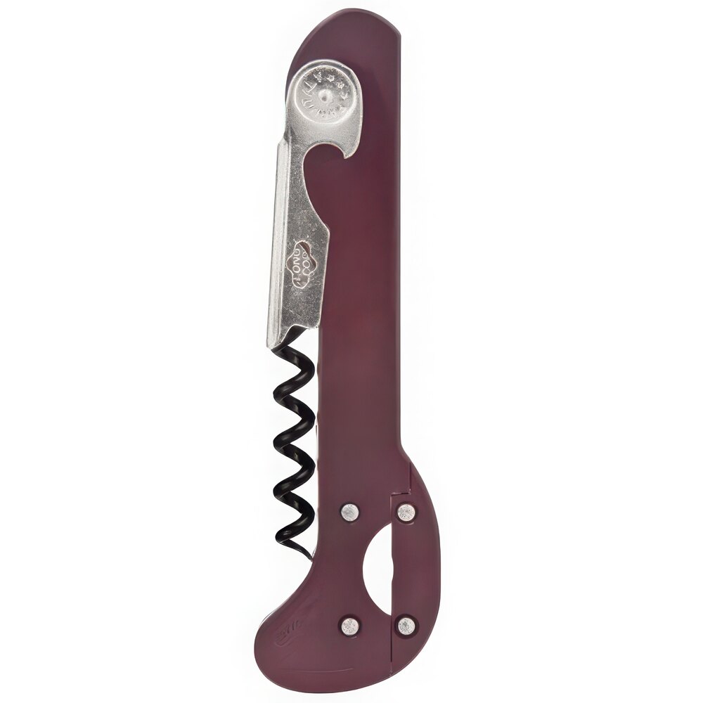 Franmara 2034T-03 Boomerang Customizable Waiter's Corkscrew with Burgundy Handle and Non-Stick Spiral