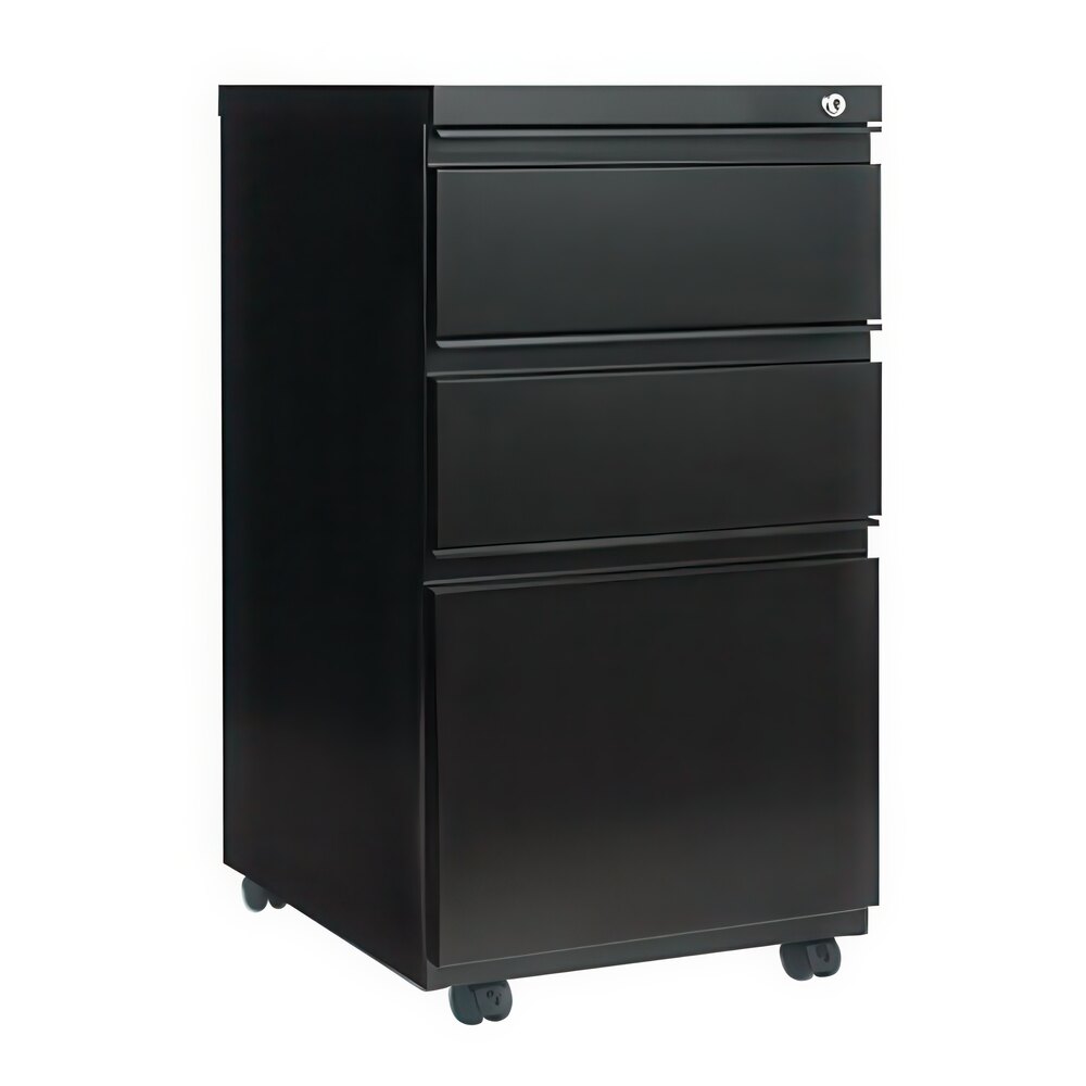 Alera ALEPBBBFBL Black Three-Drawer Metal Mobile Pedestal File with Full-Length Pulls - 14 7/8" x 19 1/8" x 27 3/4"