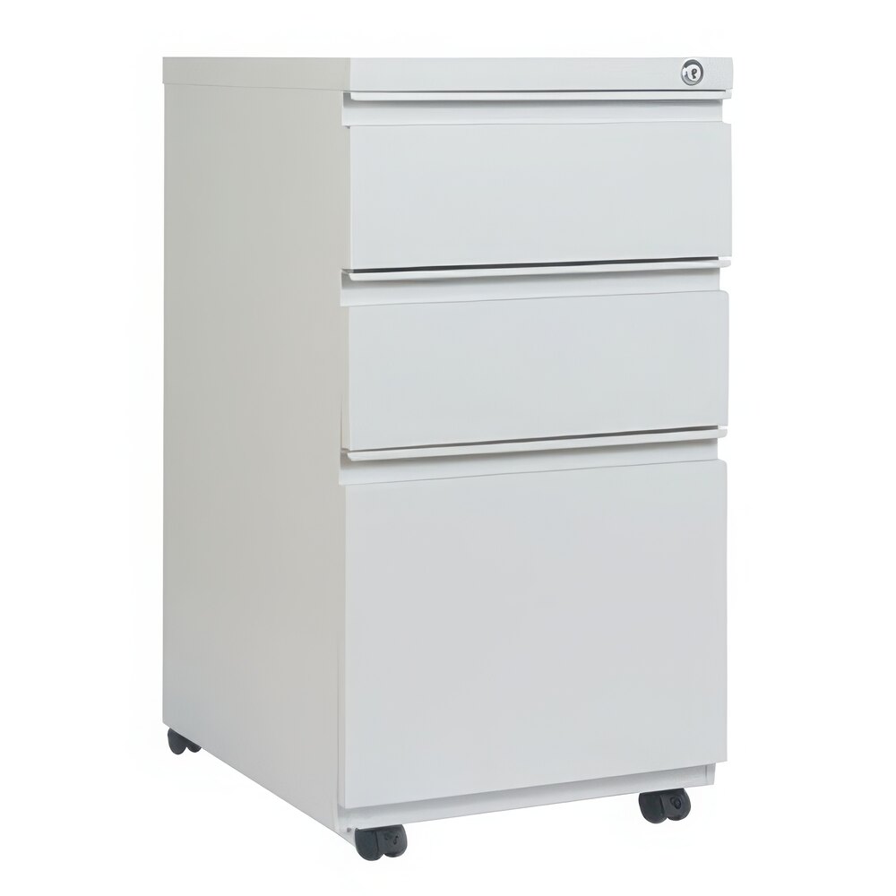 Alera ALEPBBBFLG Light Gray Three-Drawer Metal Mobile Pedestal File with Full-Length Pulls - 14 7/8" x 19 1/8" x 27 3/4"