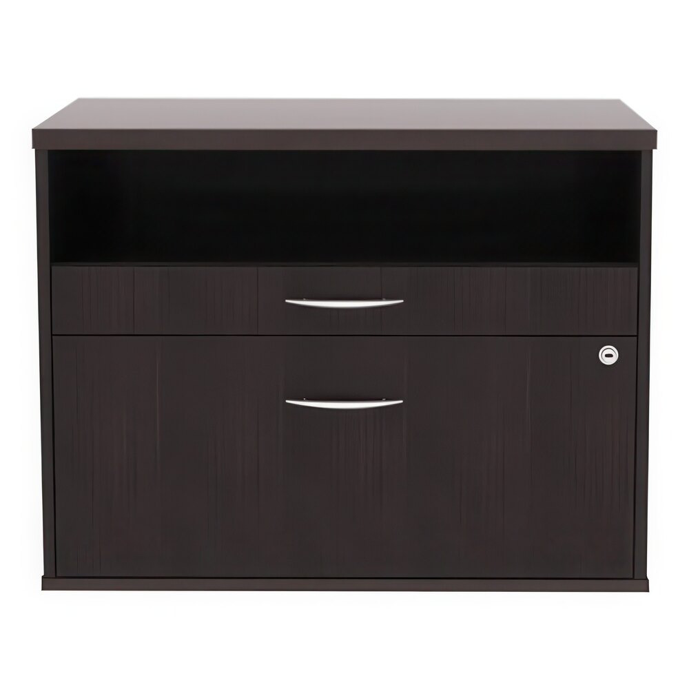 Alera ALELS583020ES Open Office Espresso Low File Cabinet / Credenza - 29 1/2" x 19 1/8" x 22 7/8"