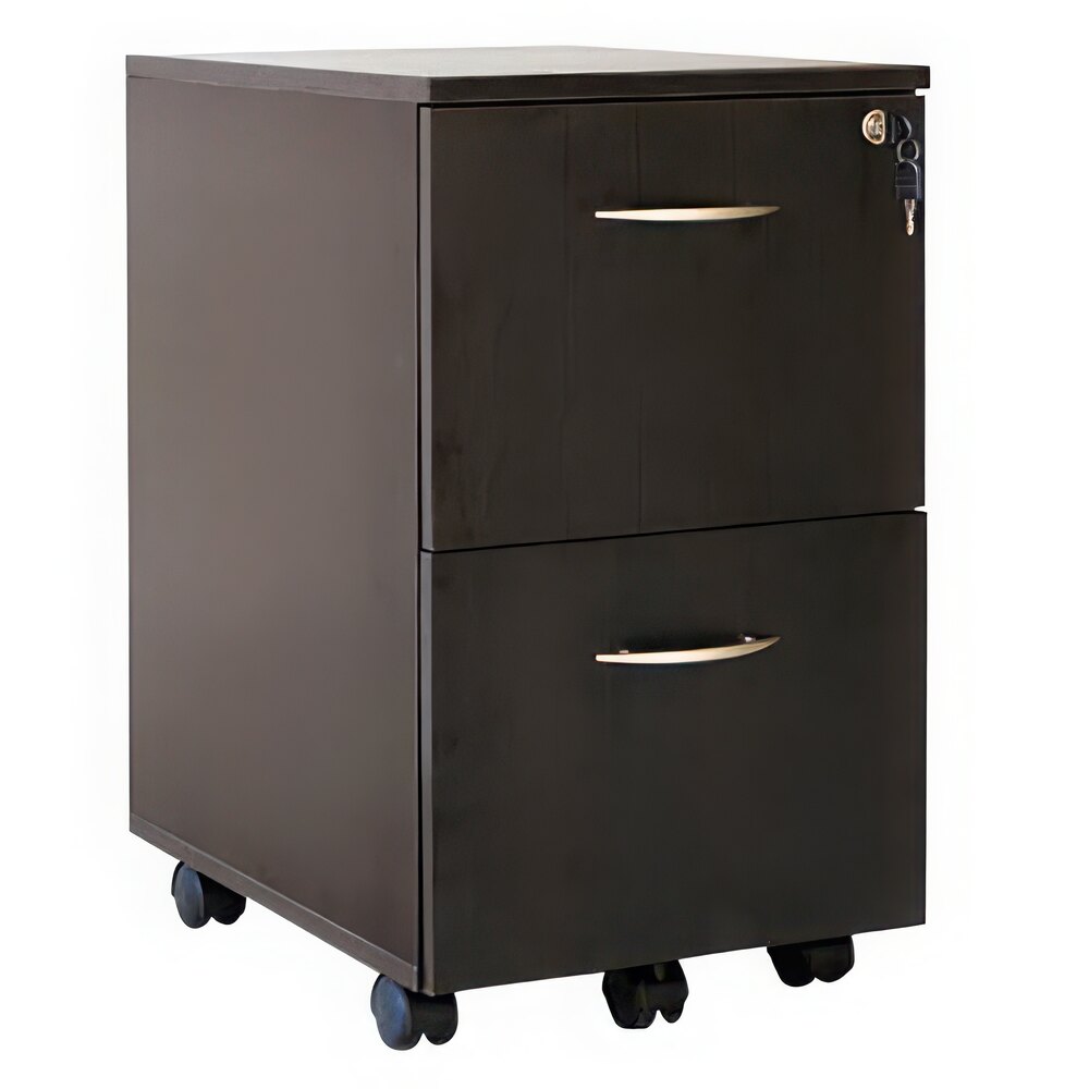 Alera ALEVA582816ES Sedina Espresso Two-Drawer Laminate Mobile Pedestal File with Silver Drawer Pulls - 15 3/8" x 20" x 26 5/8"