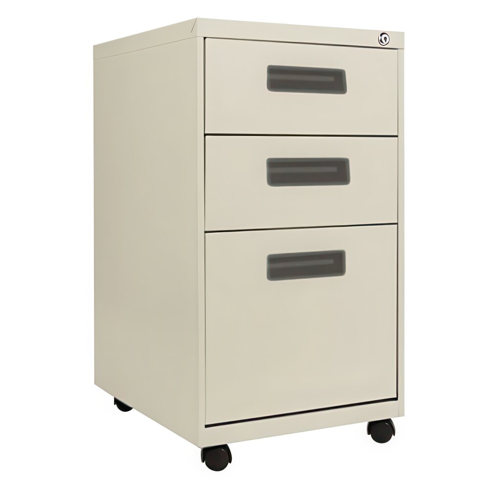 Alera ALEPABBFPY Putty Three-Drawer Metal Mobile Pedestal File with Recessed Drawer Pulls - 14 7/8" x 19 1/8" x 27 3/4"