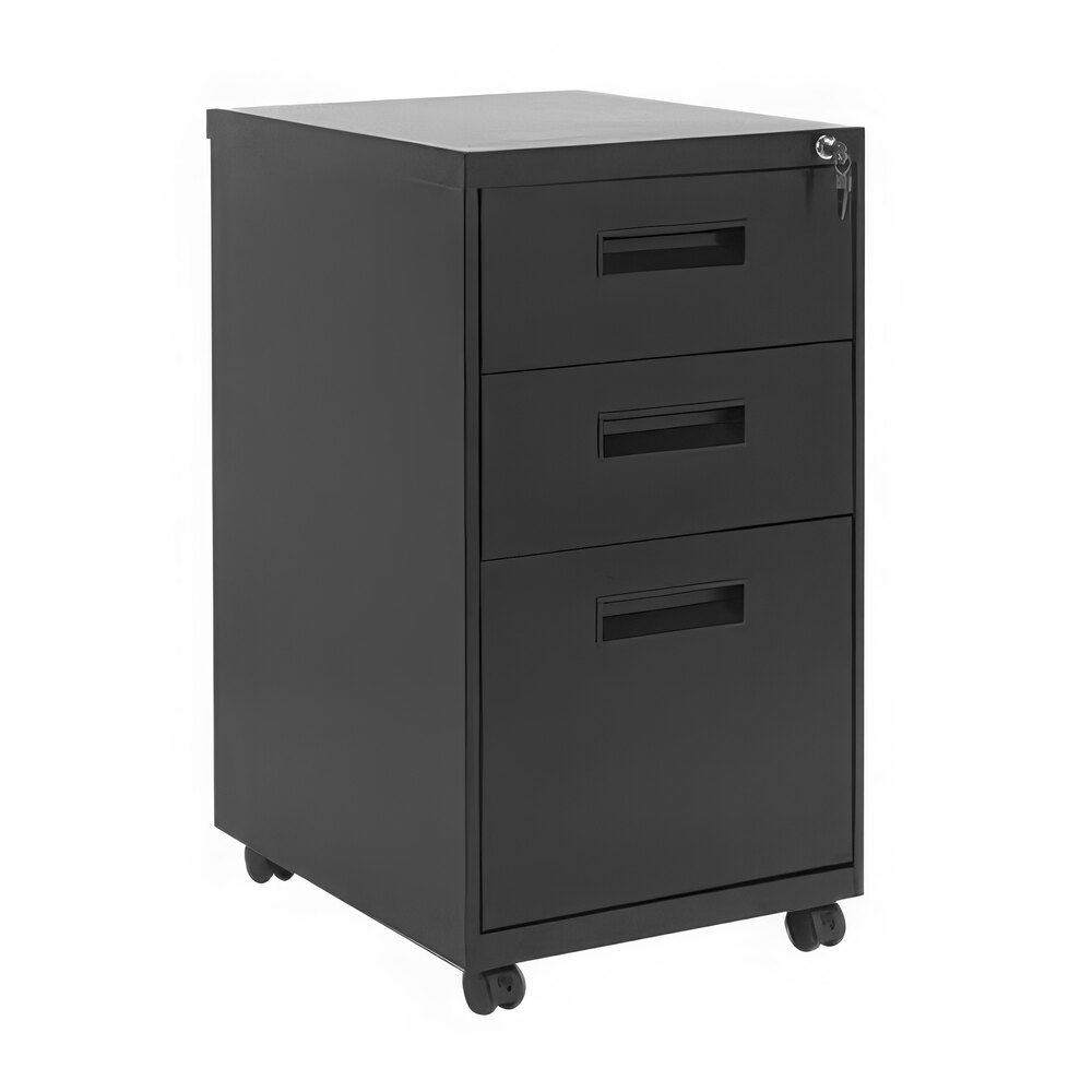 Alera ALEPABBFBL Black Three-Drawer Metal Mobile Pedestal File with Recessed Drawer Pulls - 14 7/8" x 19 1/8" x 27 3/4"