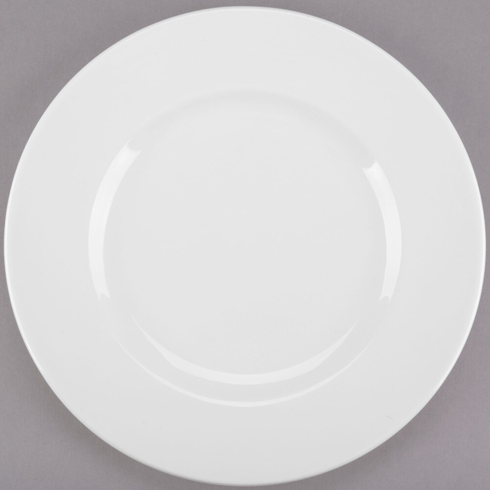 Libbey Slenda 9" Round Royal Rideau White Wide Rim Footed Porcelain Plate - Sample