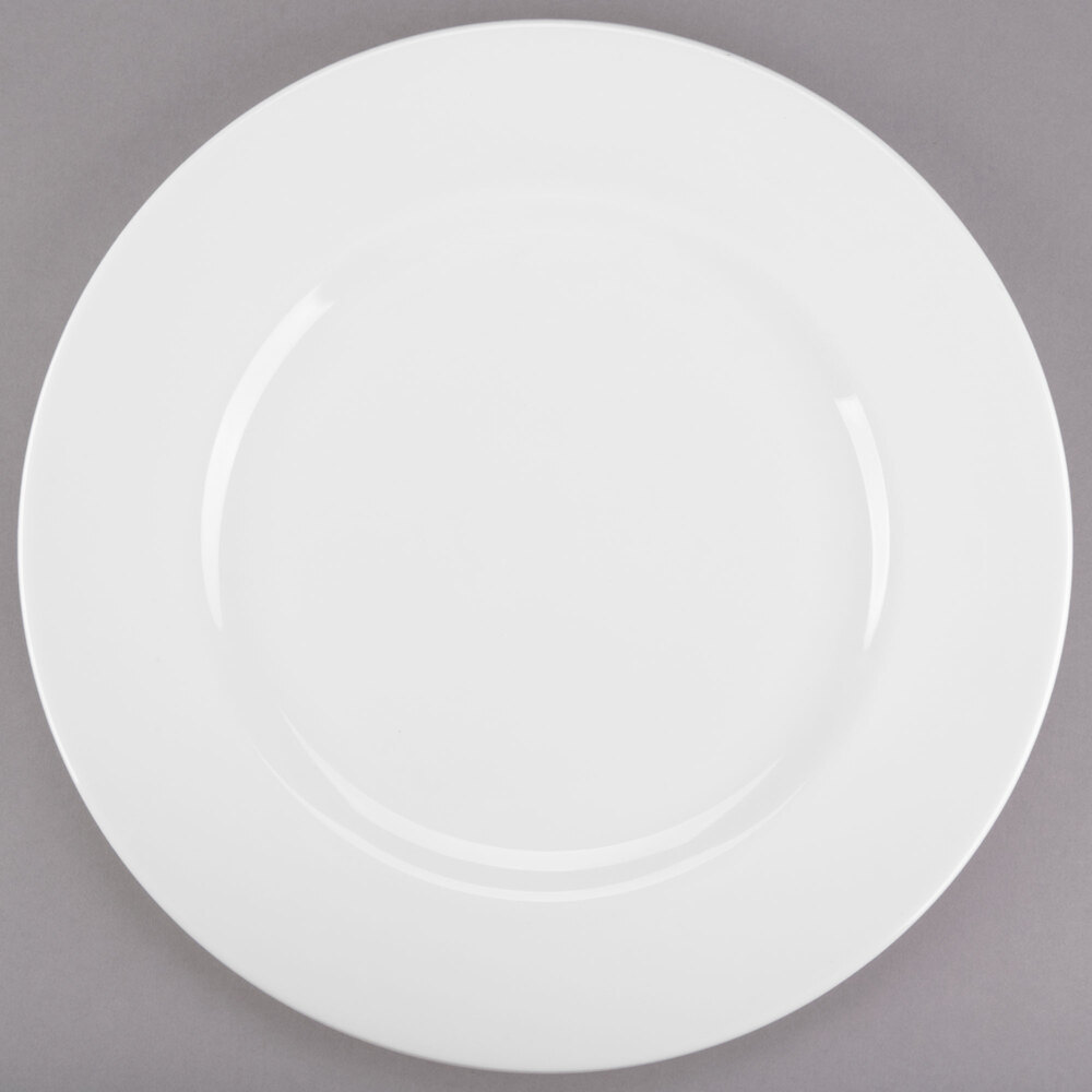 Libbey Slenda 12 1/2" Round Royal Rideau White Wide Rim Footed Porcelain Plate - Sample