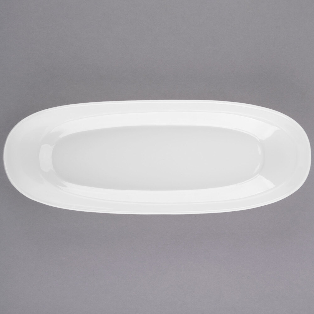 Libbey Slenda 12" x 4 1/2" Oval Royal Rideau White Long Porcelain Plate - Sample