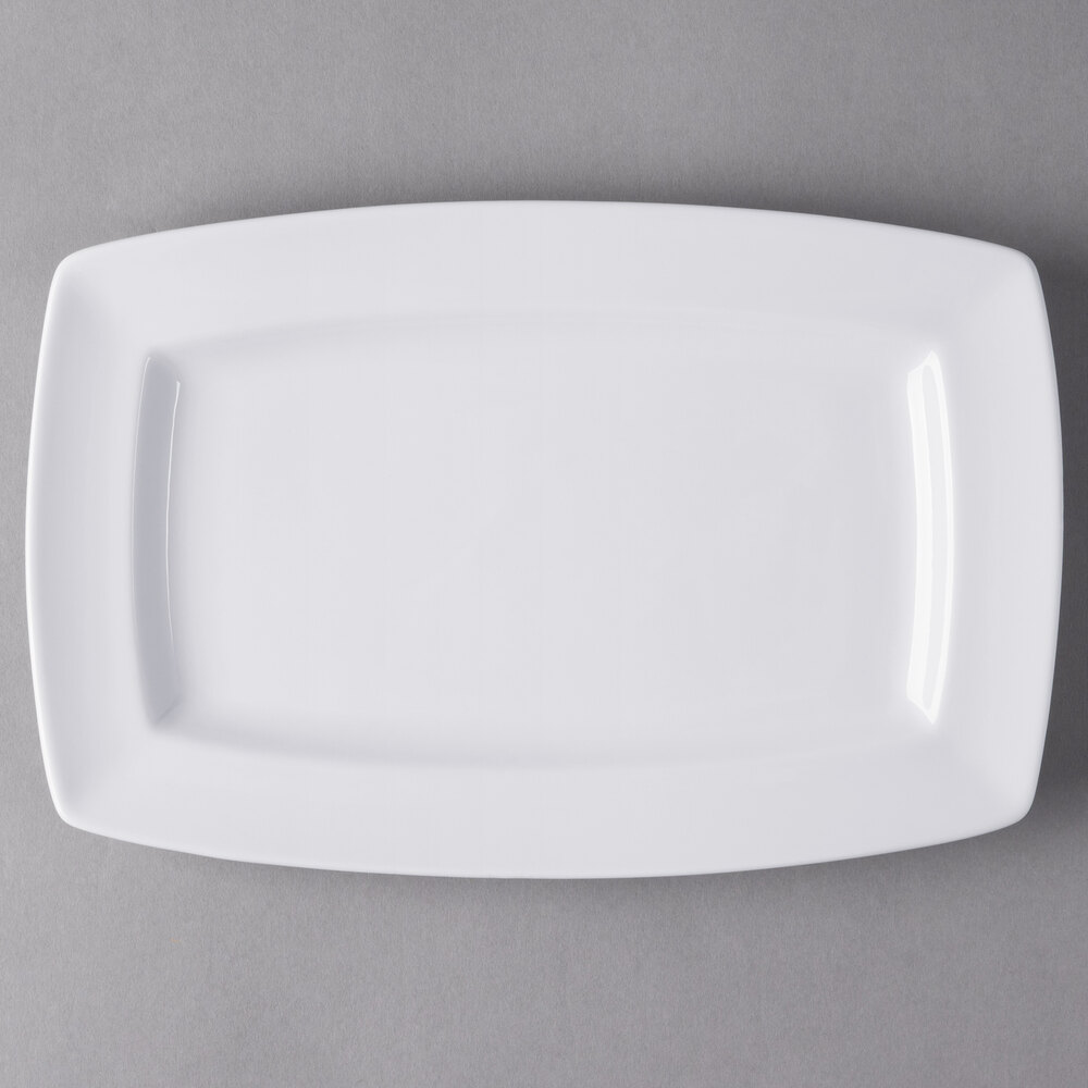 Libbey Slenda 12" x 8 1/8" Rectangular Royal Rideau White Wide Rim Porcelain Plate - Sample