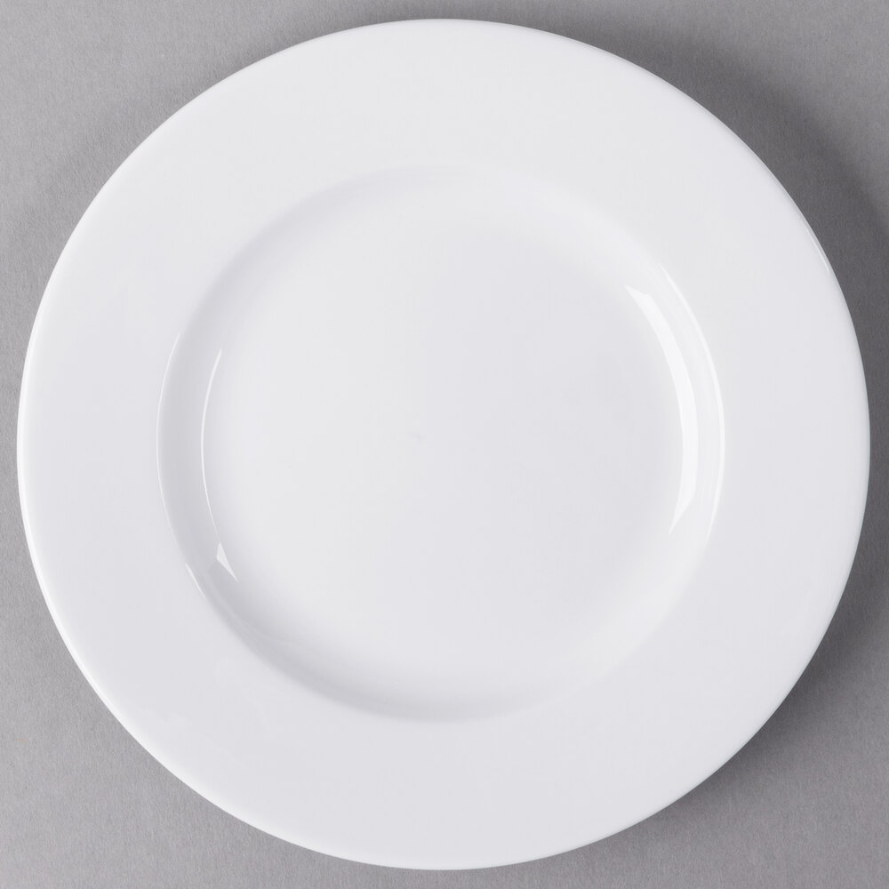 Libbey Slenda 7 3/8" Round Royal Rideau White Wide Rim Porcelain Plate - Sample