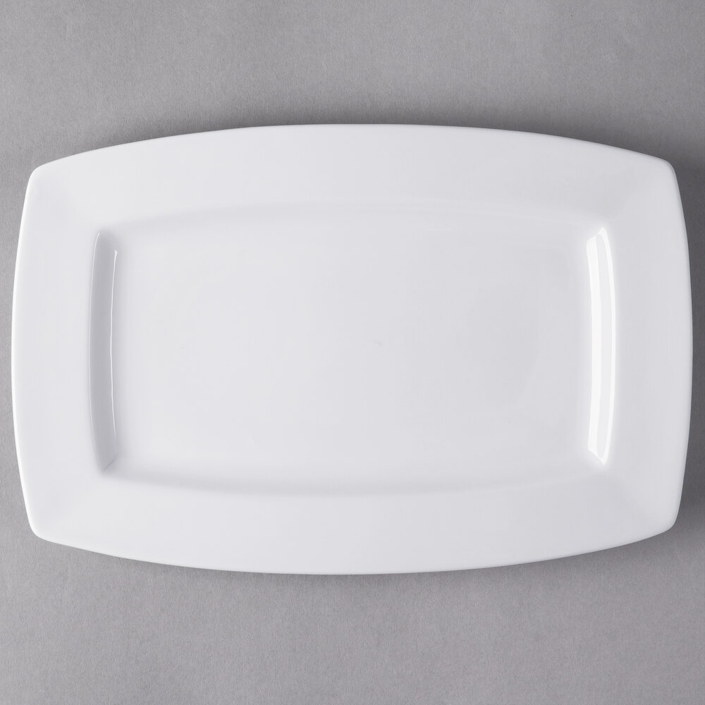 Libbey Slenda 13 1/2" x 9" Rectangular Royal Rideau White Porcelain Plate - Sample