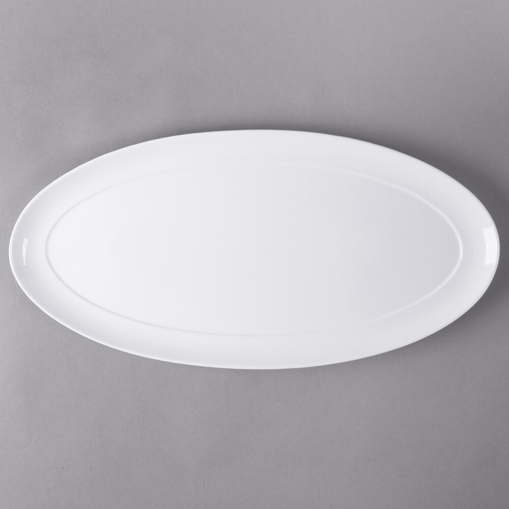Libbey Slenda 22" x 10 3/4" Oval Royal Rideau White Porcelain Tray - Sample