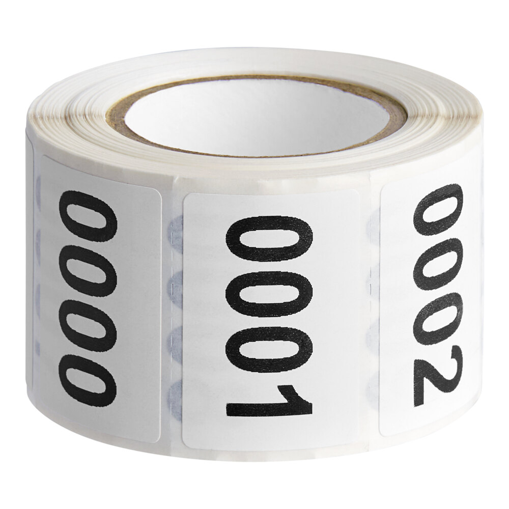 Lavex 1" x 1 1/2" White Semi-Gloss Paper Permanent Rectangular Consecutive Number 0001 to 0500 Inventory Label - 500/Roll