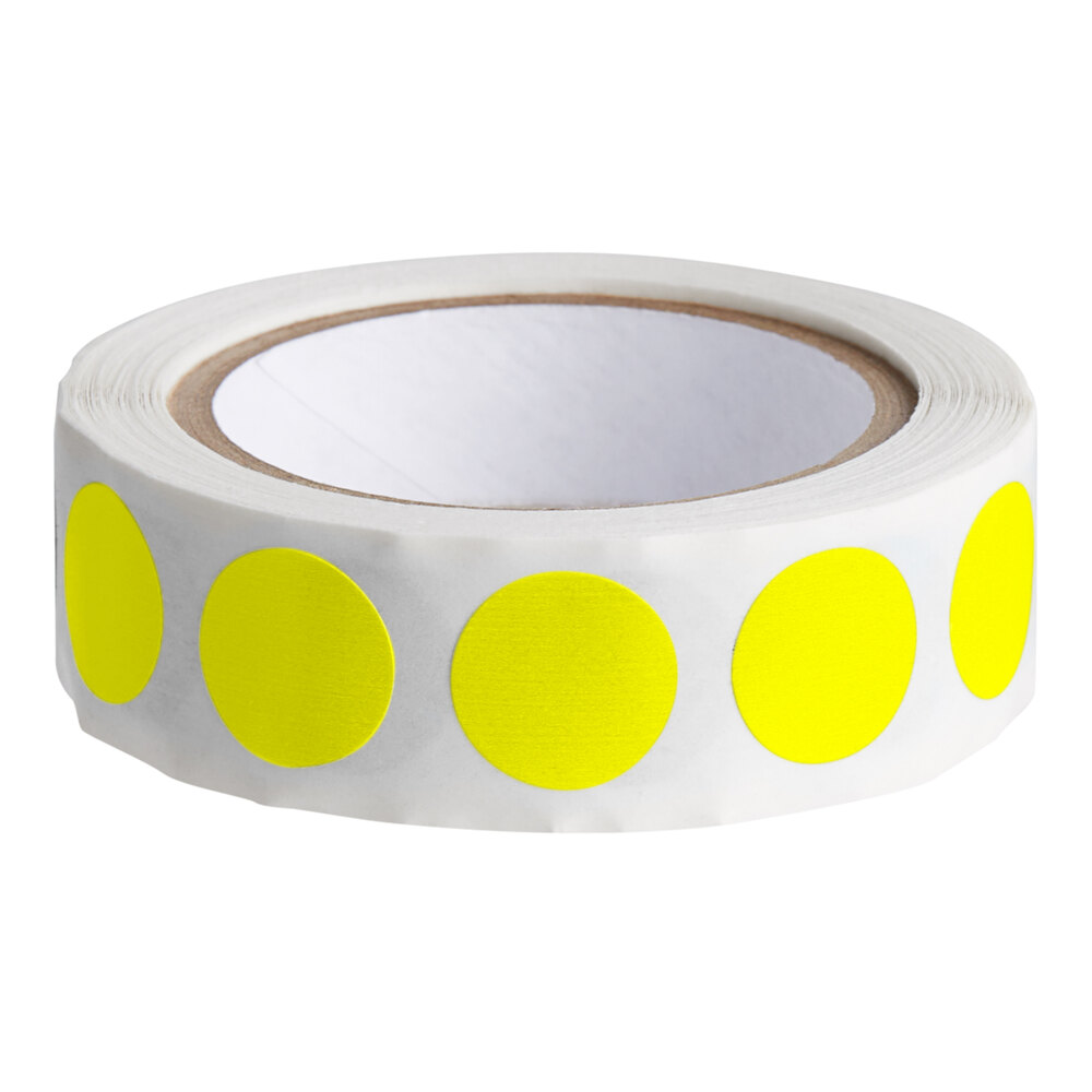 Lavex 1/2" Bright Yellow Semi-Gloss Paper Permanent Round Inventory Label - 500/Roll