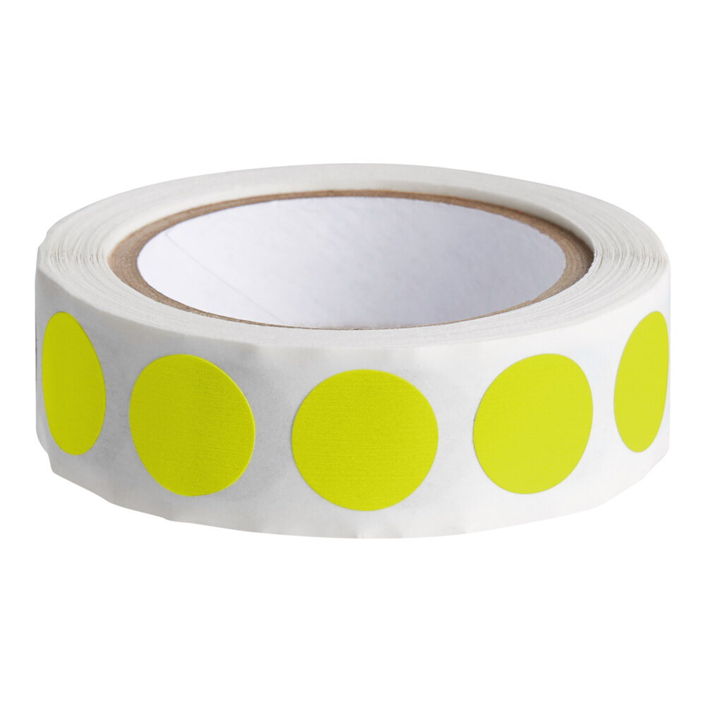 Lavex 1/2" Fluorescent Chartreuse Semi-Gloss Paper Permanent Round Inventory Label - 500/Roll