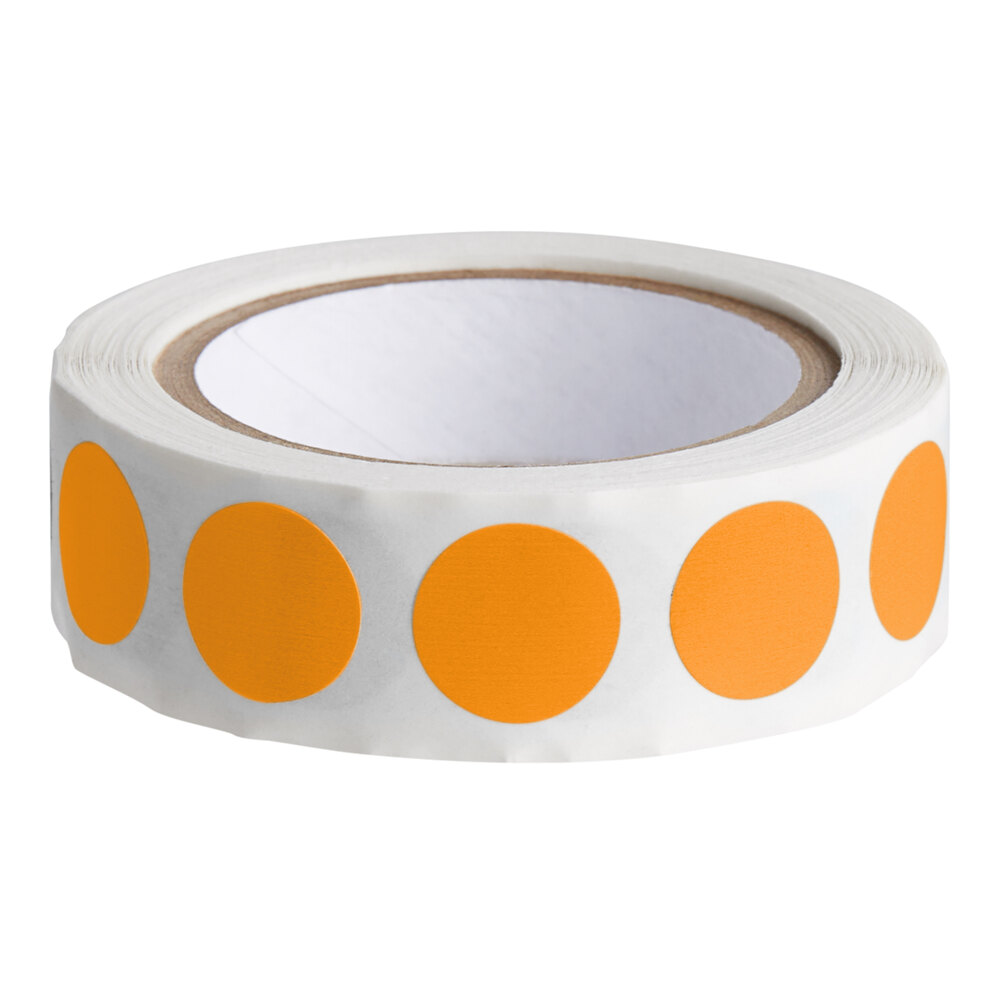 Lavex 1/2" Fluorescent Orange Semi-Gloss Paper Permanent Round Inventory Label - 500/Roll