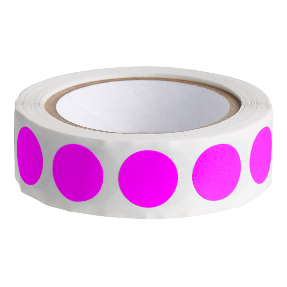 Lavex 1/2" Fluorescent Pink Semi-Gloss Paper Permanent Round Inventory Label - 500/Roll