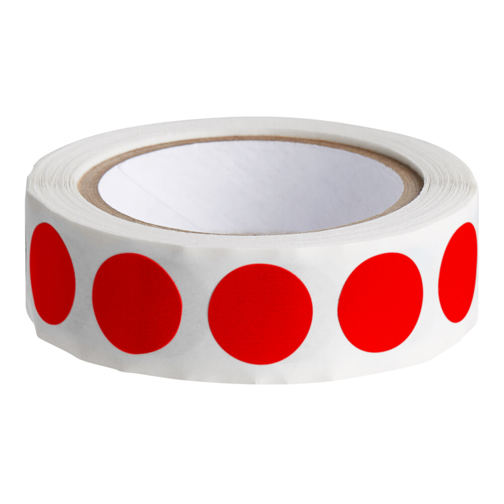 Lavex 1/2" Standard Red Semi-Gloss Paper Permanent Round Inventory Label - 500/Roll
