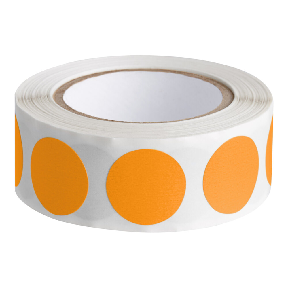 Lavex 3/4" Fluorescent Orange Semi-Gloss Paper Permanent Round Inventory Label - 500/Roll