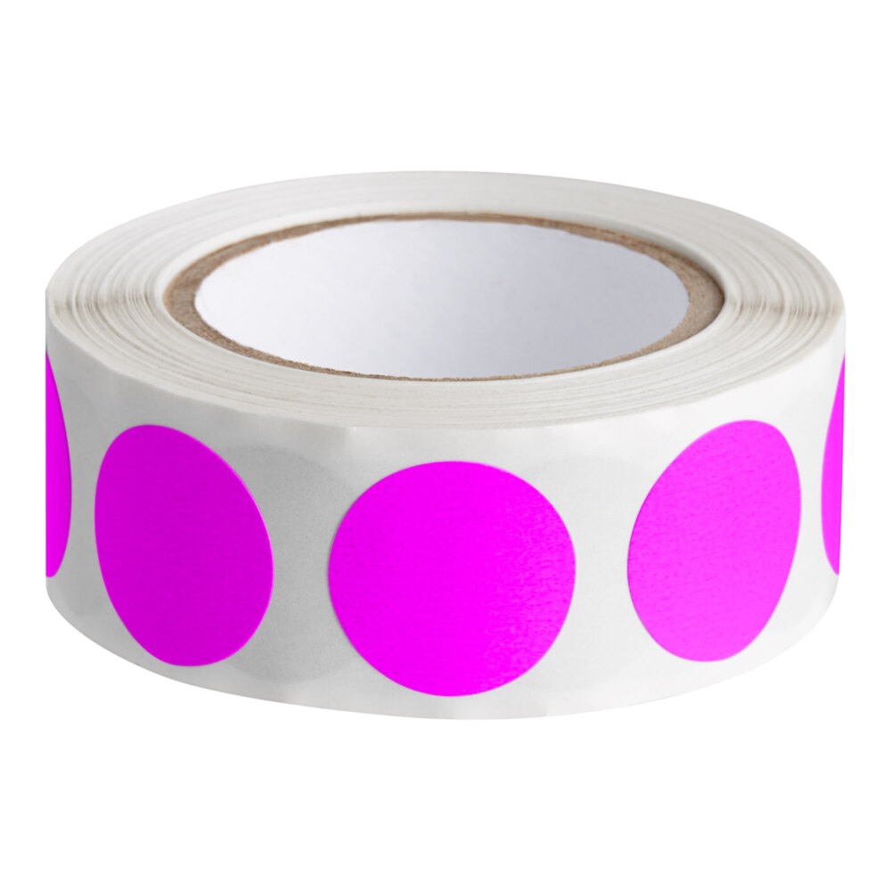 Lavex 3/4" Fluorescent Pink Semi-Gloss Paper Permanent Round Inventory Label - 500/Roll