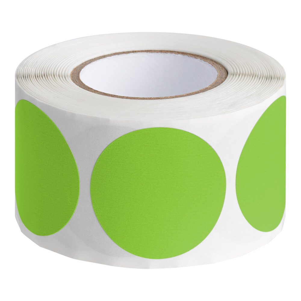 Lavex 1 1/2" Fluorescent Green Semi-Gloss Paper Permanent Round Inventory Label - 500/Roll