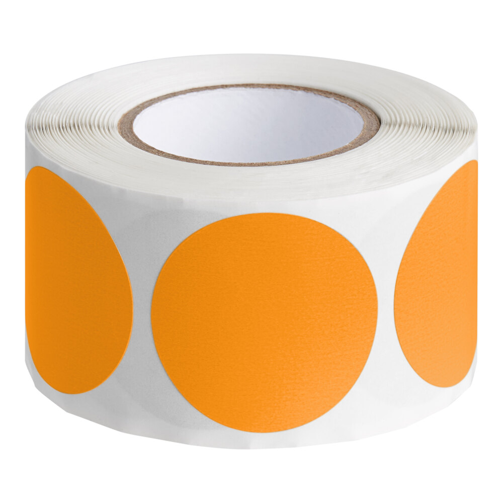 Lavex 1 1/2" Fluorescent Orange Semi-Gloss Paper Permanent Round Inventory Label - 500/Roll