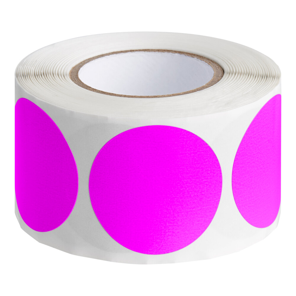 Lavex 1 1/2" Fluorescent Pink Semi-Gloss Paper Permanent Round Inventory Label - 500/Roll