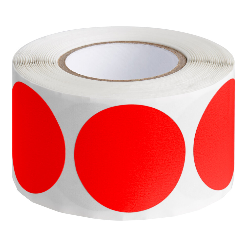 Lavex 1 1/2" Fluorescent Red Semi-Gloss Paper Permanent Round Inventory Label - 500/Roll