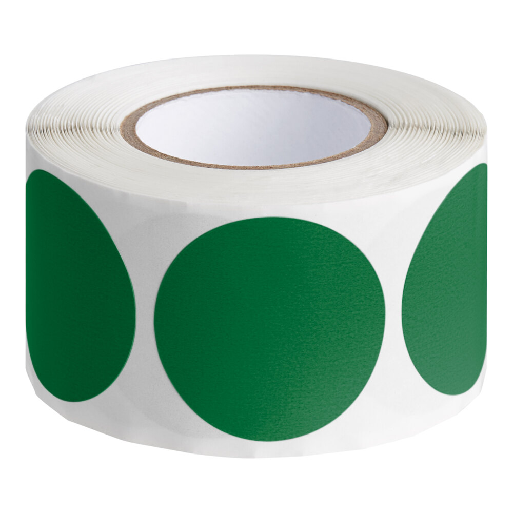 Lavex 1 1/2" Standard Green Semi-Gloss Paper Permanent Round Inventory Label - 500/Roll