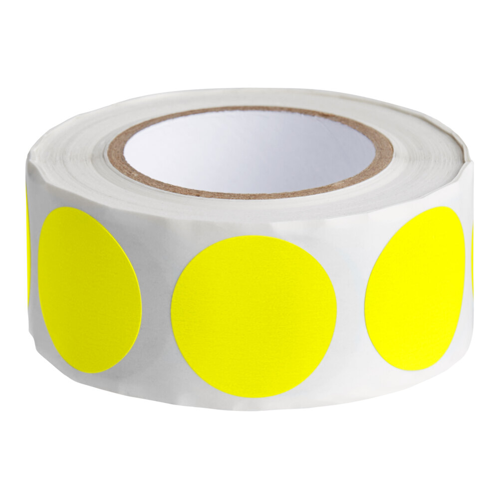 Lavex 1" Bright Yellow Semi-Gloss Paper Permanent Round Inventory Label - 500/Roll