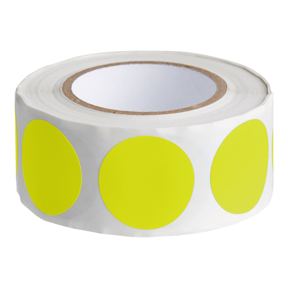 Lavex 1" Fluorescent Chartreuse Semi-Gloss Paper Permanent Round Inventory Label - 500/Roll