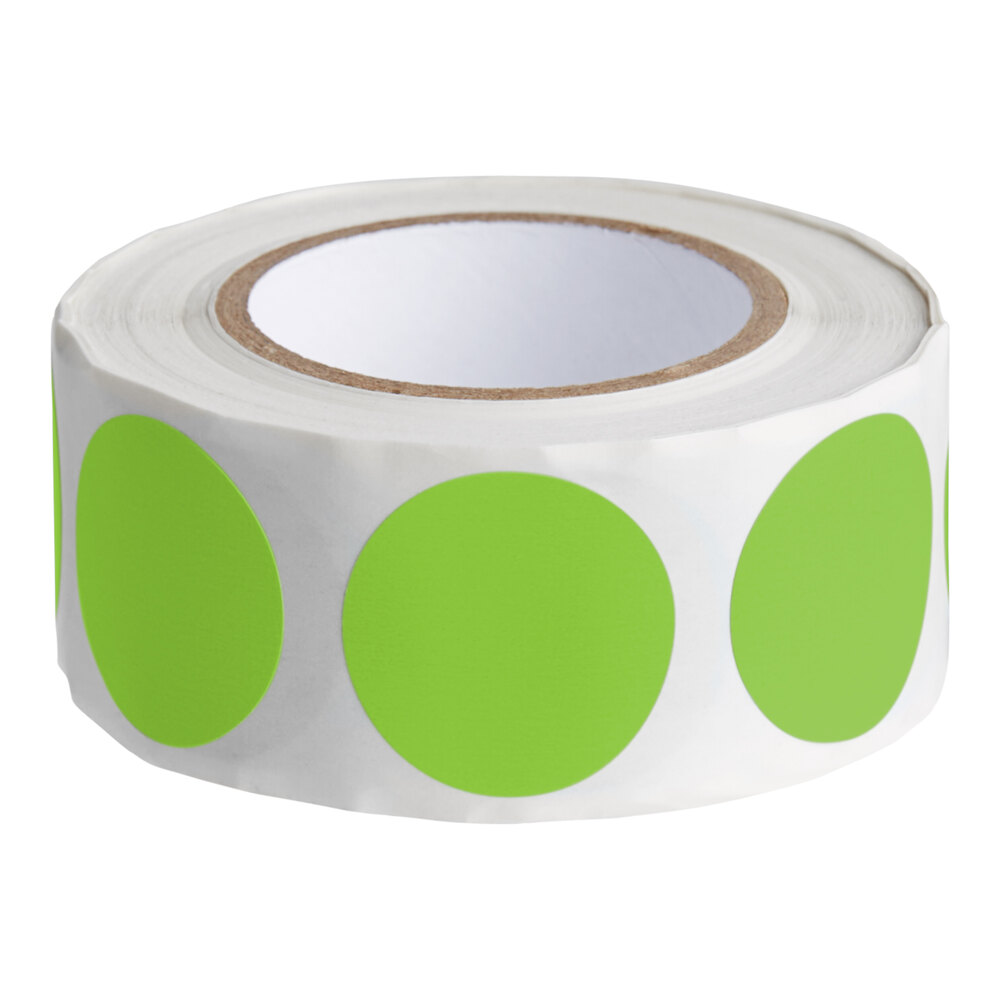 Lavex 1" Fluorescent Green Semi-Gloss Paper Permanent Round Inventory Label - 500/Roll