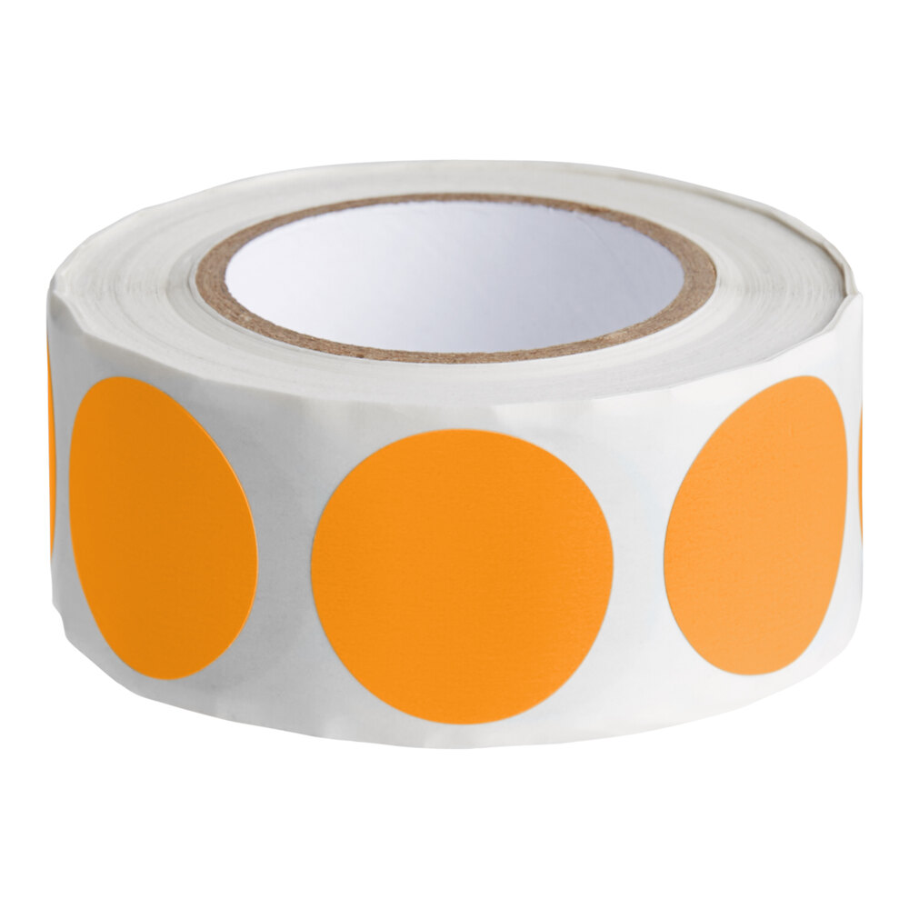 Lavex 1" Fluorescent Orange Semi-Gloss Paper Permanent Round Inventory Label - 500/Roll