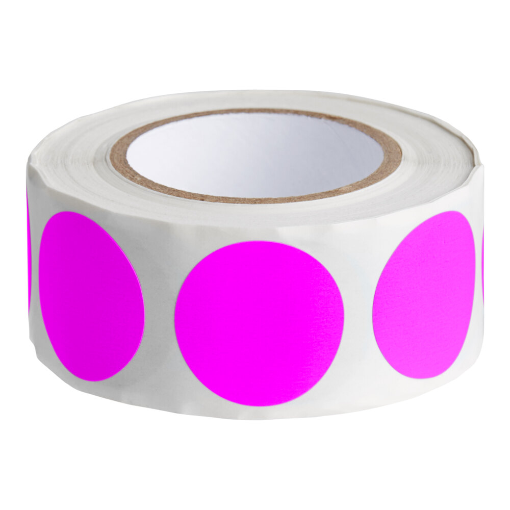 Lavex 1" Fluorescent Pink Semi-Gloss Paper Permanent Round Inventory Label - 500/Roll