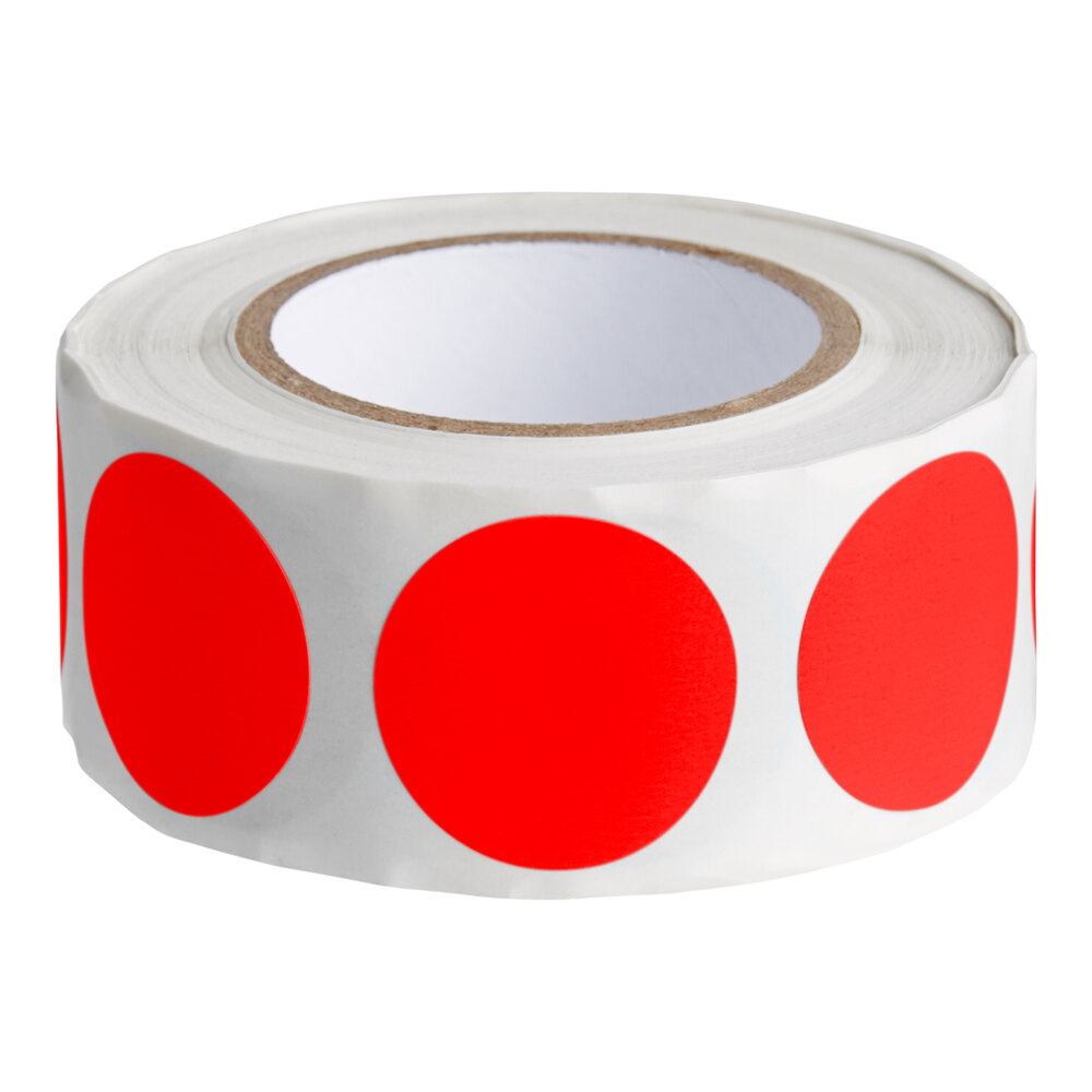 Lavex 1" Fluorescent Red Semi-Gloss Paper Permanent Round Inventory Label - 500/Roll