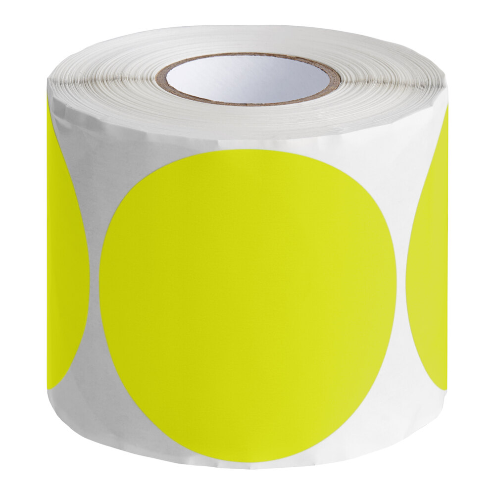 Lavex 3" Fluorescent Chartreuse Semi-Gloss Paper Permanent Round Inventory Label - 500/Roll