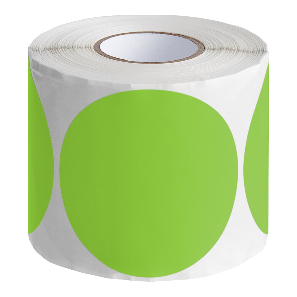 Lavex 3" Fluorescent Green Semi-Gloss Paper Permanent Round Inventory Label - 500/Roll